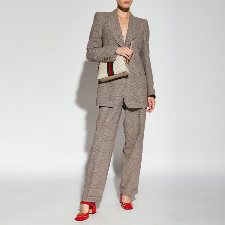 (WMNS) Gucci Checked Linen Cropped Trousers 'Brown' 703095-ZAA5R-2185 sold by KicksCrew product image thumbnail 2