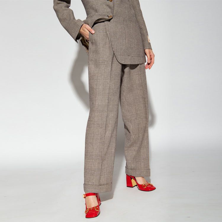 (WMNS) Gucci Checked Linen Cropped Trousers 'Brown' 703095-ZAA5R-2185 sold by KicksCrew product image thumbnail 4