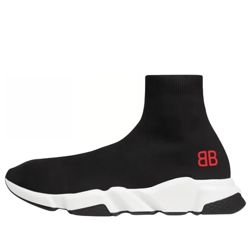 Balenciaga Speed Sneakers 'Black Knit with Red BB Logo' 514218W05G01000 sold by KicksCrew