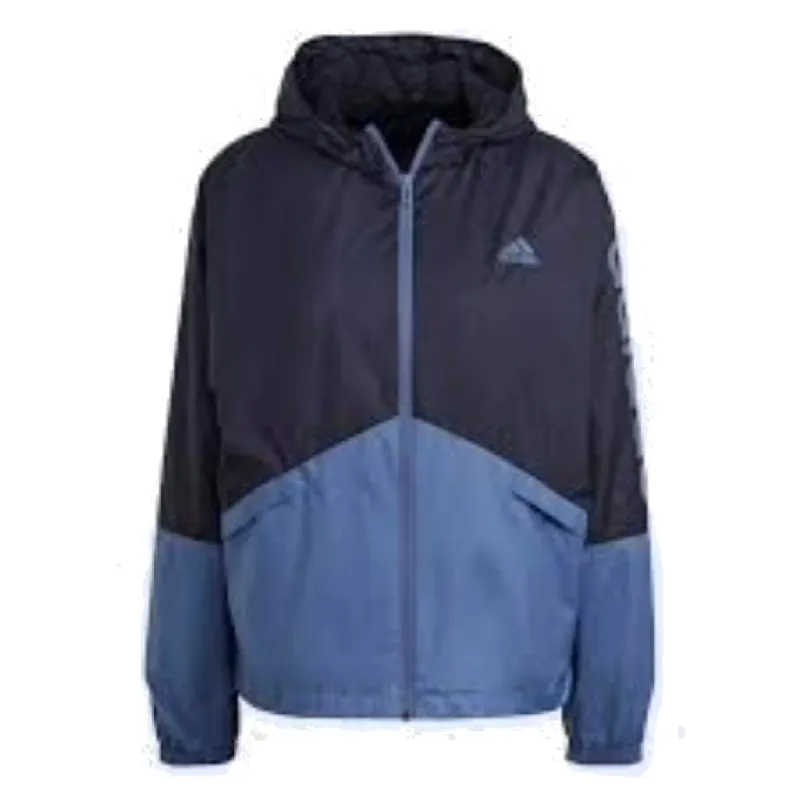(WMNS) adidas Essentials Logo Elongated Windbreaker Asia Sizing 'Navy Teal' GM5622 sold by KicksCrew