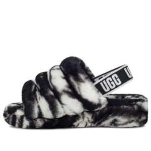(WMNS) UGG Fluff Yeah Slide Marble 'Black White' 1122554-BLK sold by KicksCrew