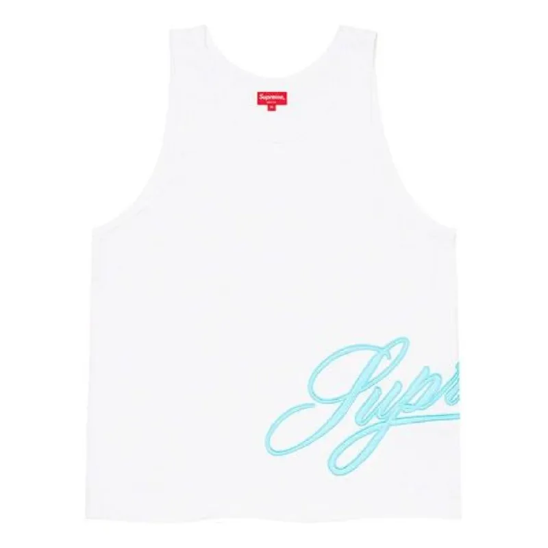 Supreme Mesh Script Tank Top 'White Blue' SUP-SS21-858 sold by KicksCrew