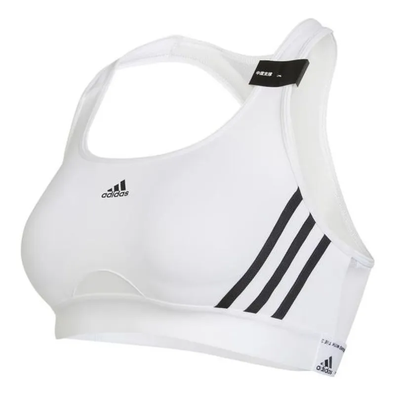 (WMNS) adidas Powerreact Training Medium Support 3-Stripes Bra 'White Black' HC7897 sold by KicksCrew