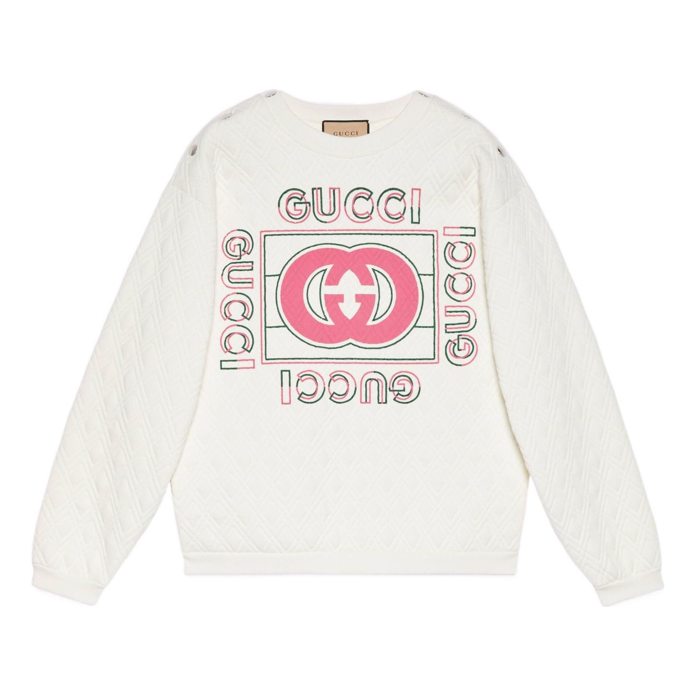 (WMNS) Gucci Vintage Logo Quilted Sweatshirt 'White Pink' 717400-XJEV9-9095 sold by KicksCrew