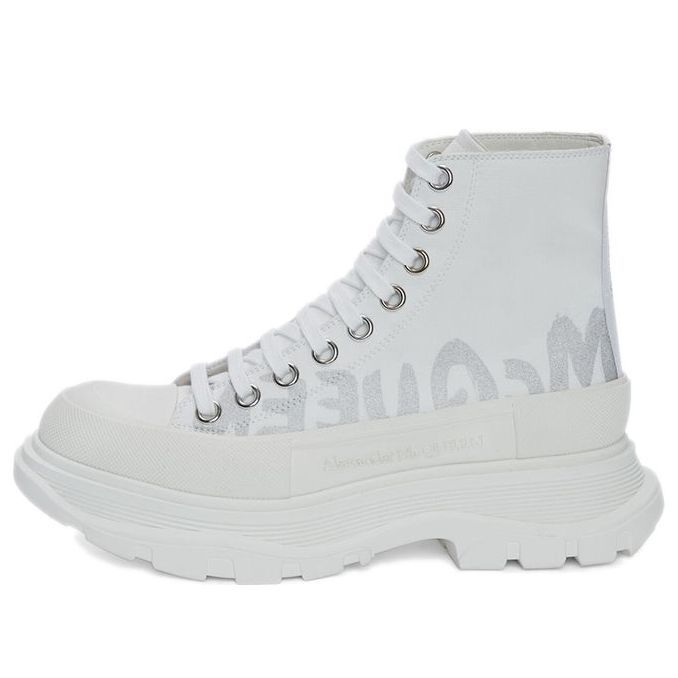 (WMNS) Alexander McQueen Tread Slick Graffiti Logo Boots 'White Grey' 676718W4RQ29071 sold by KicksCrew