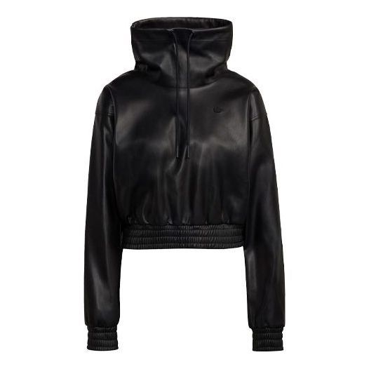 (WMNS) adidas Originals Adicolor Contemporary Cropped Pleather Sweatshirt 'Black' H66348 sold by KicksCrew