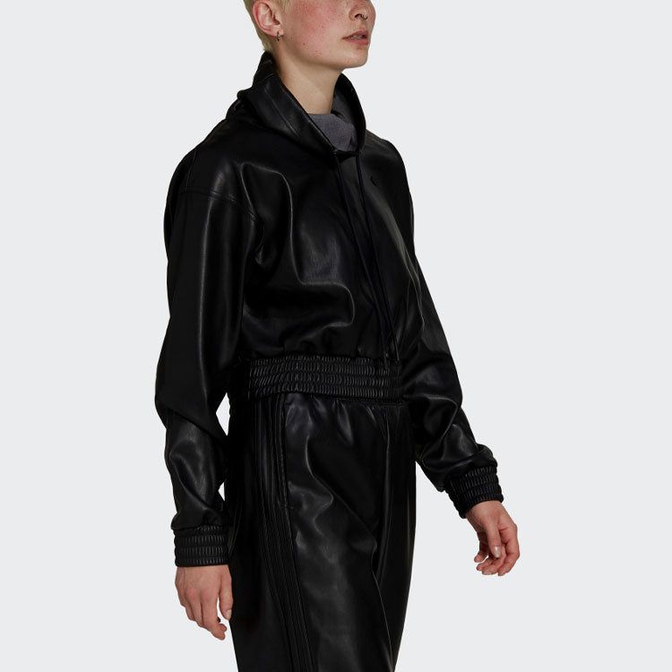 (WMNS) adidas Originals Adicolor Contemporary Cropped Pleather Sweatshirt 'Black' H66348 sold by KicksCrew product image thumbnail 4