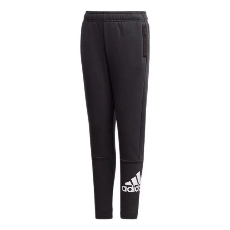 (GS) adidas Must Haves Winter Logo Fleece Trousers 'Black White' GE0646 sold by KicksCrew