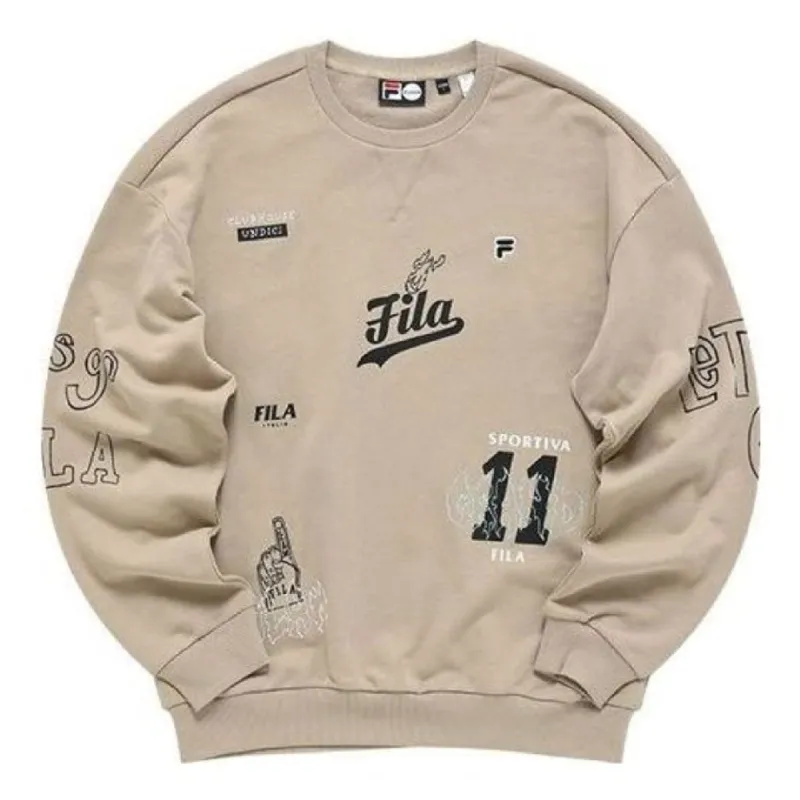FILA FUSION Graphic Loose Fit Pullover Sweatshirt 'Tan Black' T11M142202F-DK sold by KicksCrew