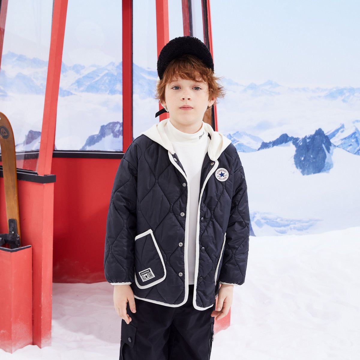 (PS) Converse Color-blocked Detachable Hood Short Cotton Jacket 'Black White' CV2342150PS-004 sold by KicksCrew product image thumbnail 3