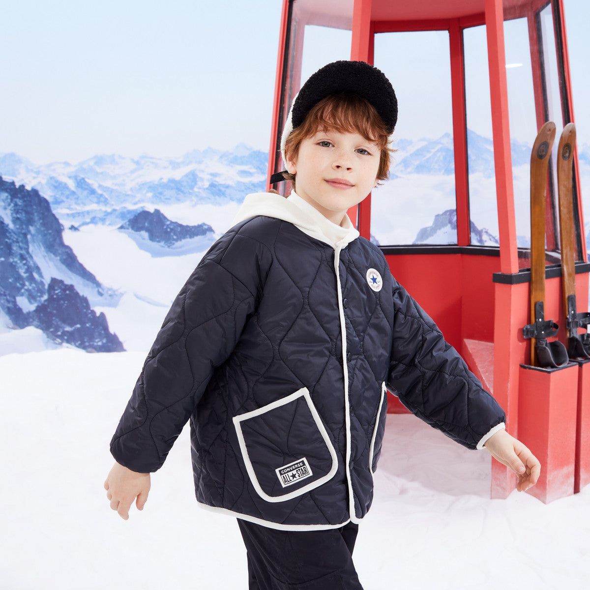 (PS) Converse Color-blocked Detachable Hood Short Cotton Jacket 'Black White' CV2342150PS-004 sold by KicksCrew product image thumbnail 4