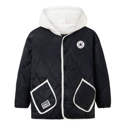 (PS) Converse Color-blocked Detachable Hood Short Cotton Jacket 'Black White' CV2342150PS-004 sold by KicksCrew