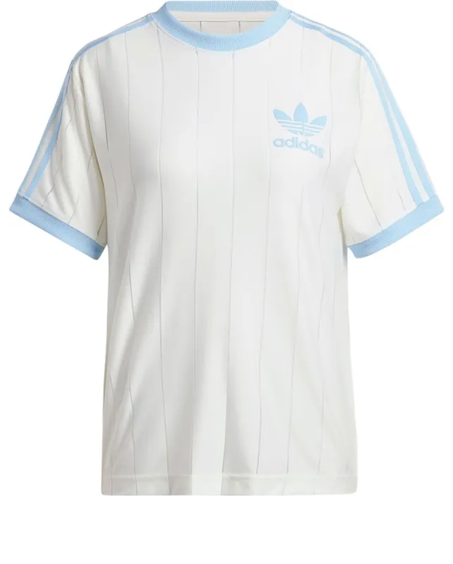 (WMNS) adidas Originals 3 Stripe Graphic T-shirt 'White Blue' IR7469 sold by KicksCrew