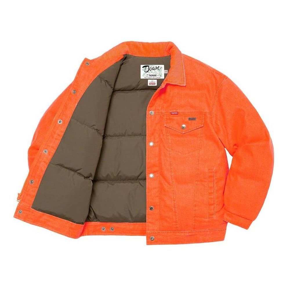 Supreme x Schott Canvas Down Trucker Jacket 'Orange Olive Green' SUP-FW22-787 sold by KicksCrew product image thumbnail 3