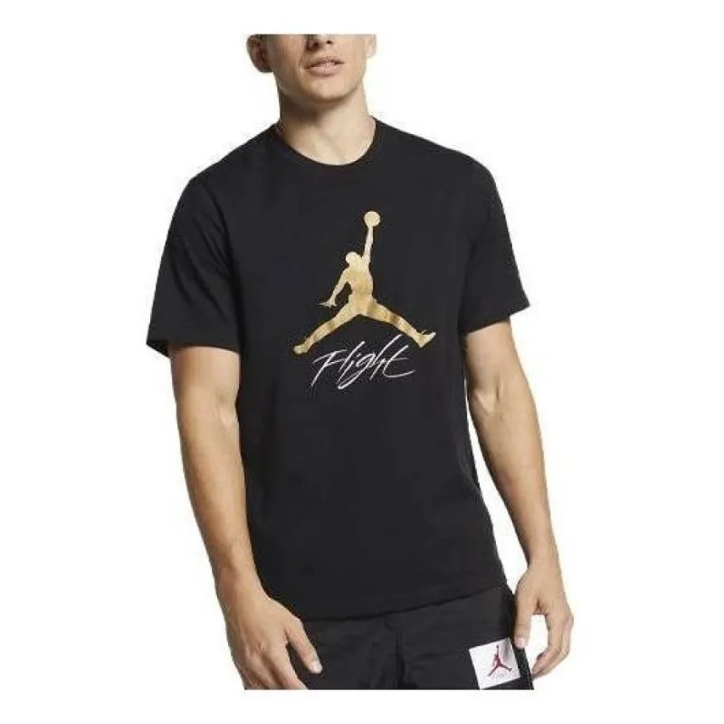 Air Jordan Jumpman Flight Logo T-Shirt 'Black Gold' AO0664-011 sold by KicksCrew