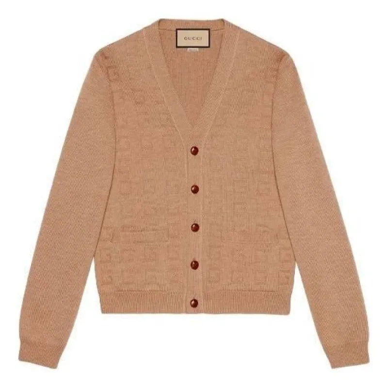 Gucci V-Neck Square G Jacquard Wool Cardigan 'Camel' 662152-XKBYD-2602 sold by KicksCrew