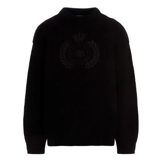 Balenciaga BB Laurel Crown Logo Crewneck Knitted Sweater 'Black' 664369T32111000 sold by KicksCrew