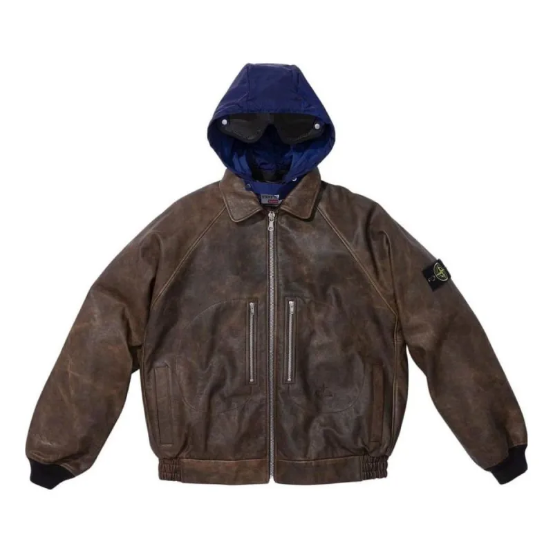 Supreme x STONE ISLAND FW23 Week10 Leather Bomber Jacket 'Brown' SUP-FW23-165 sold by KicksCrew