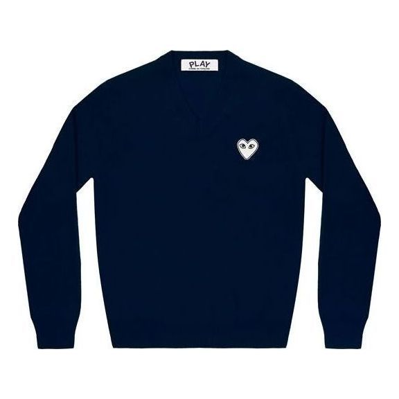 (WMNS) COMME des GARCONS PLAY V-Neck Pullover White Emblem 'Navy' AZ-N059-051-2 sold by KicksCrew