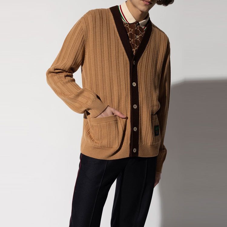 Gucci Rib Knit Wool Cardigan With Gucci Label 'Camel' 646809-XKBQT-2668 sold by KicksCrew product image thumbnail 5