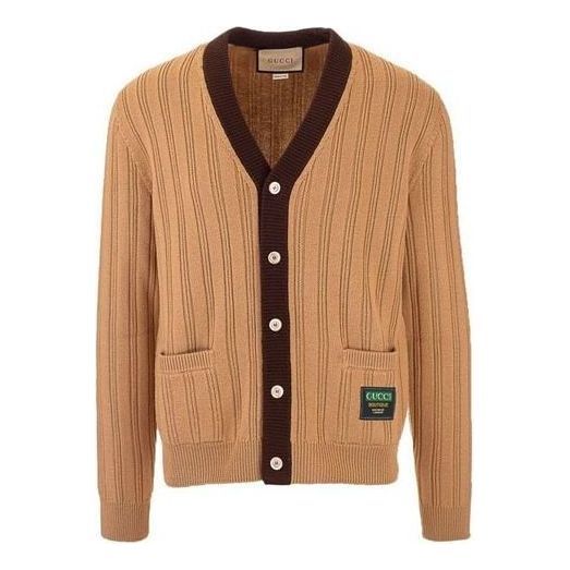 Gucci Rib Knit Wool Cardigan With Gucci Label 'Camel' 646809-XKBQT-2668 sold by KicksCrew