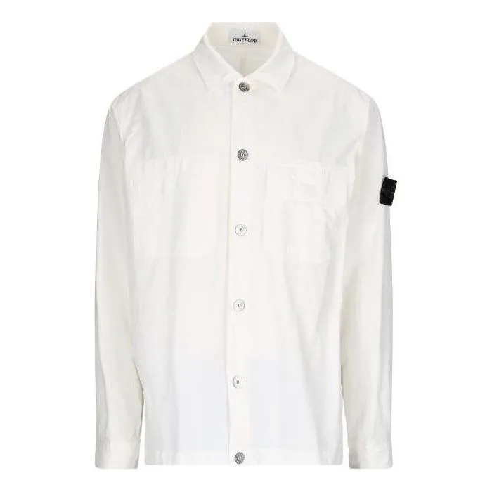 STONE ISLAND Logo-patch Long-sleeve Shirt 'White' 781511729-V0001 sold by KicksCrew