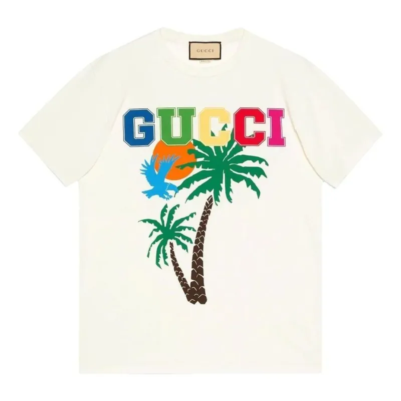GUCCI Cotton jersey T-shirt with palm tree print 'White' 548334-XJEOW-9095 sold by KicksCrew