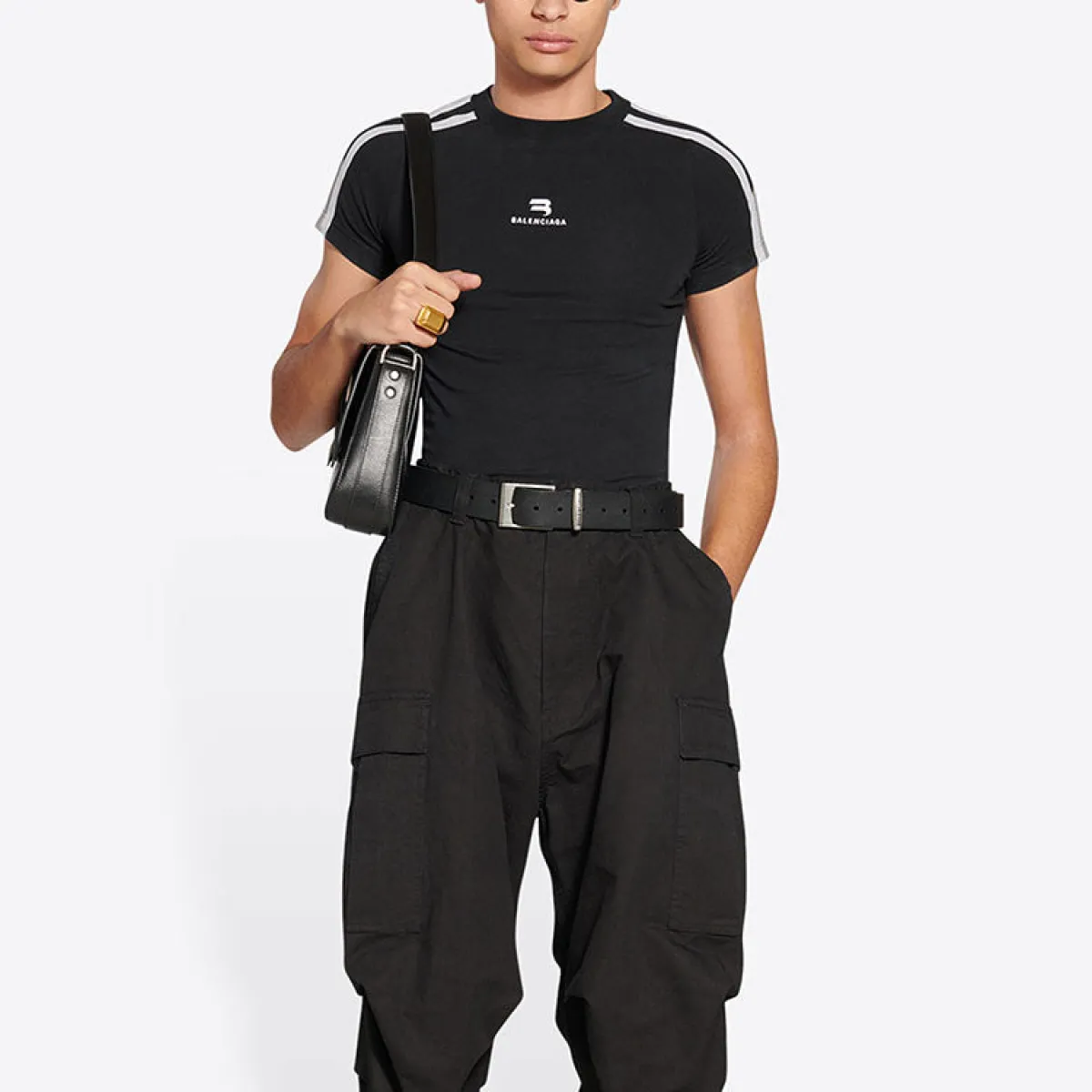 Balenciaga Sporty B Shrunk T-Shirt 'Black White' 704070TMVG43869