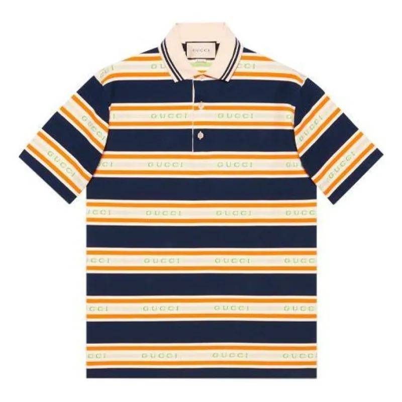 GUCCI Logo Collar Stripe Polo 'Ink Ivory' 645258-XJC6I-4273 sold by KicksCrew