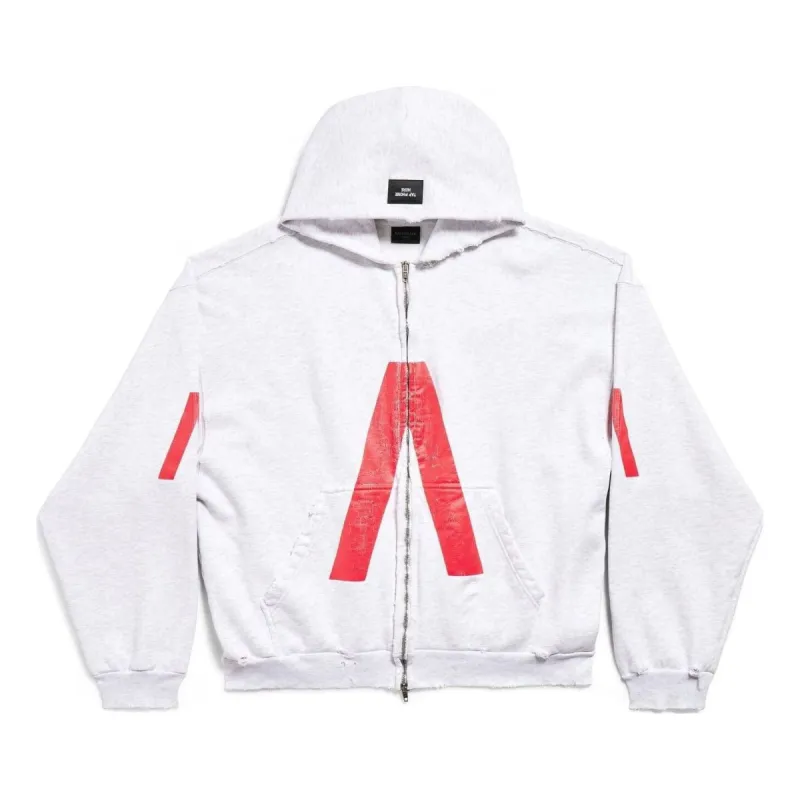 Balenciaga Music Archive Series Connected Zip Up Medium Fit Hoodie 'Light Grey Red' 744457TQVA61561 sold by KicksCrew