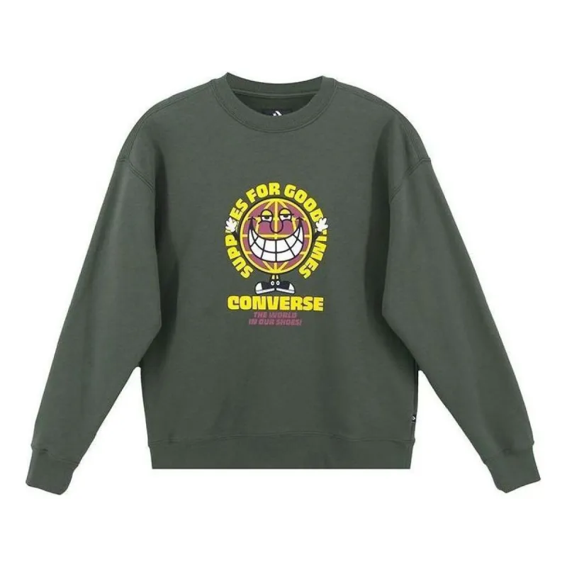 Converse GOOD TIMES Graphic Pullover Crew Sweatshirt 'Olive Green' 10022318-A02 sold by KicksCrew