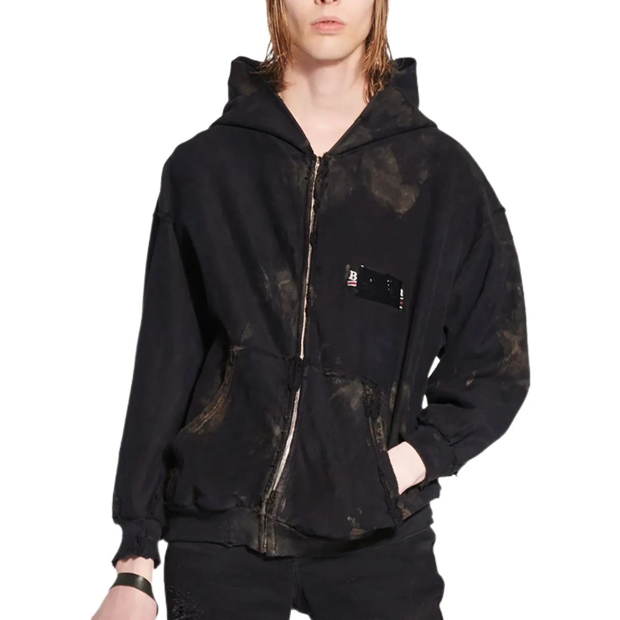 Balenciaga Gaffer Zip-Up Hoodie Small Fit 'Black White Red