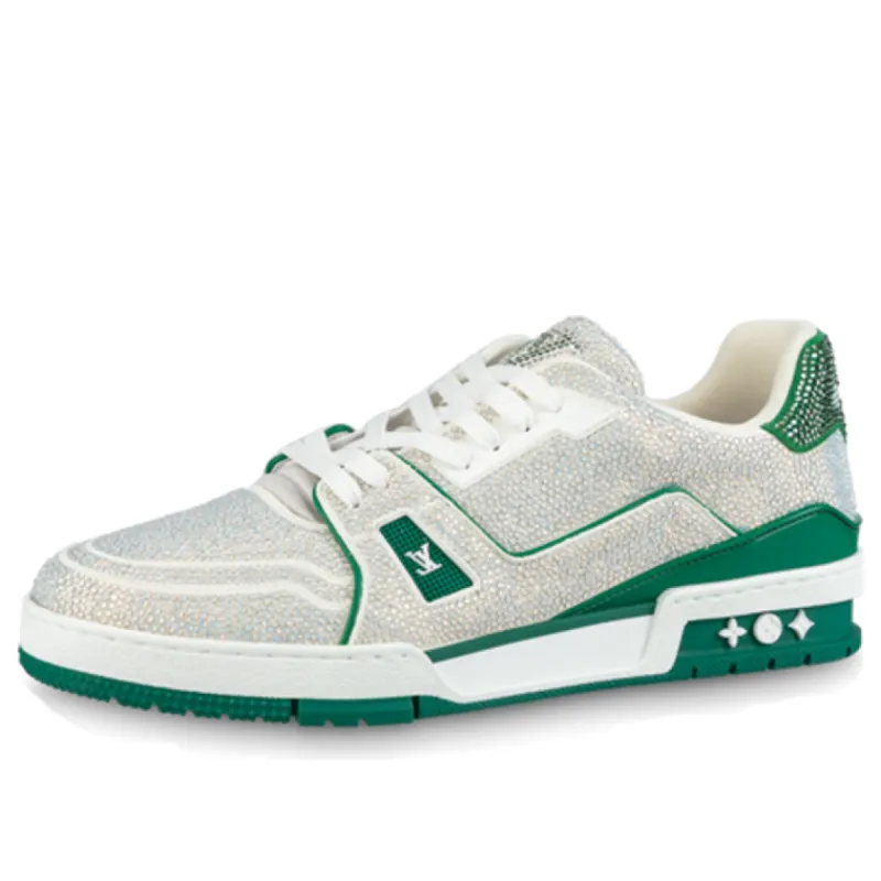 LOUIS VUITTON Trainer Sneakers 'Crystals White and Green' 1AARLE sold by KicksCrew