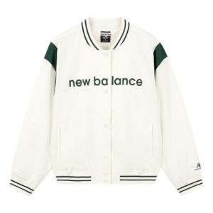 (WMNS) New Balance Baseball Jacket 'White Green' AWJ33312-CIC sold by KicksCrew