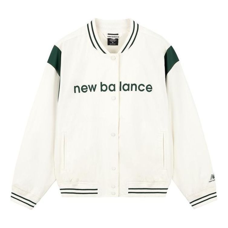 (WMNS) New Balance Baseball Jacket 'White Green' AWJ33312-CIC sold by KicksCrew