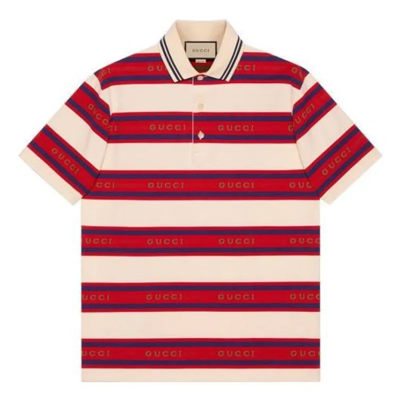 GUCCI SS21 Gucci Stripe Logo Polo 'Ivory Red' 645258-XJC6I-9209 sold by KicksCrew