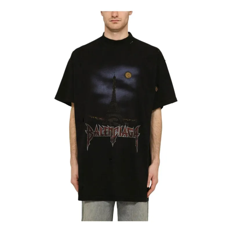 Balenciaga Paris Moon T-shirt Oversized 'Black Faded' 739028TQVX61055 sold by KicksCrew