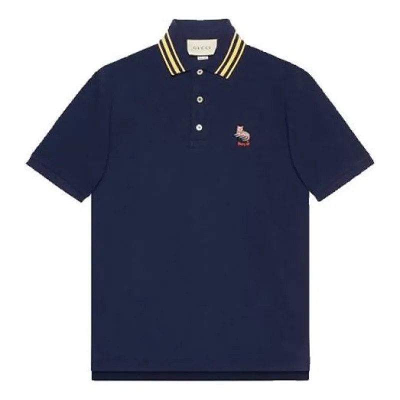 GUCCI Cat Logo Embroidered Polo 'Navy' 636403-XJCXW-4535 sold by KicksCrew