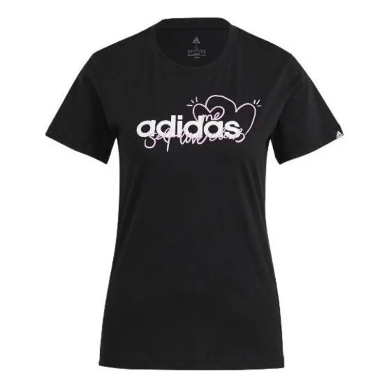 (WMNS) adidas Heart Graphic T-Shirt 'Black White' GL6844 sold by KicksCrew
