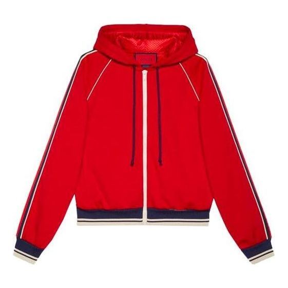 Gucci GG Web Piping Hooded Zip-Up Jacket 'Red' 66233-XJDEM-6863 sold by KicksCrew