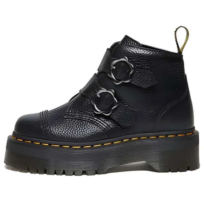 (WMNS) Dr. Martens Devon Flower Buckle Leather Platform Boots 'Black' 27642001 sold by KicksCrew