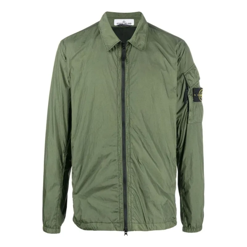 STONE ISLAND Garment Dyed Crinkle Reps Overshirt Jacket 'Olive Green' 771510223-V0058 sold by KicksCrew