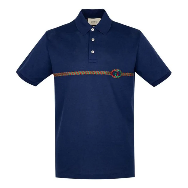 GUCCI Logo-embroidered polo shirt 'Navy' 598957-XJB0V-4684 sold by KicksCrew