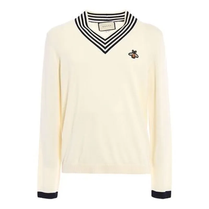 GUCCI V-neck Wool Knit With Bee 'White' 496442-X9I00-9515 sold by KicksCrew