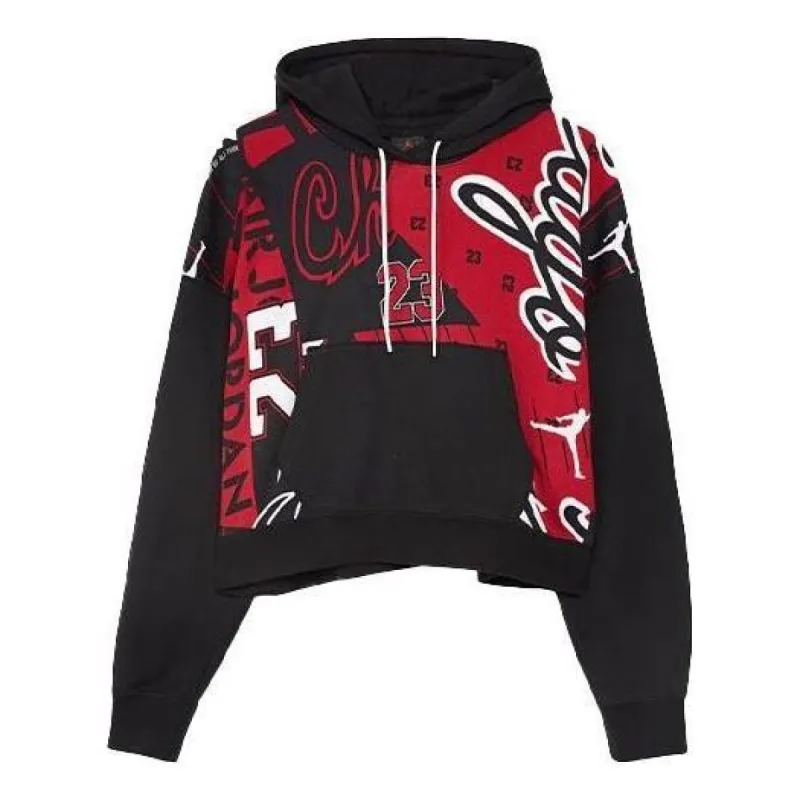 (WMNS) Air Jordan Chicago Bulls All Over Print Hoodie 'Black Red' DD9295-010 sold by KicksCrew
