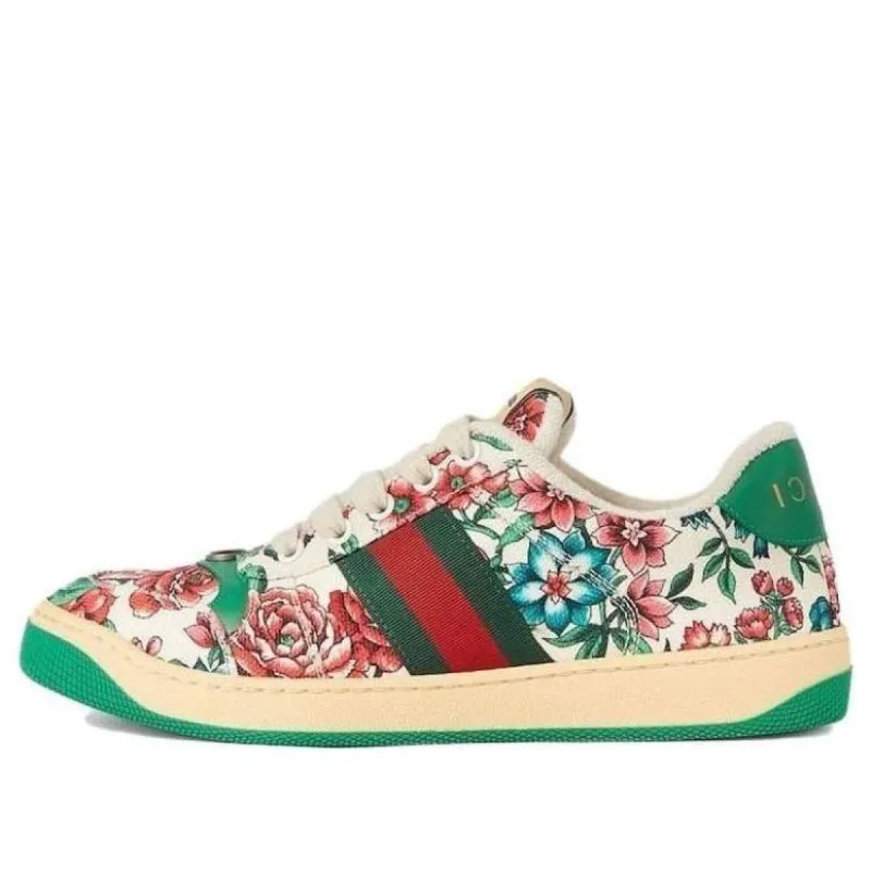 (WMNS) GUCCI Screener Floral Print Sneakers 'White Pink Green' 746405-FAB0L-8443 sold by KicksCrew