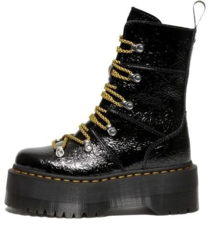 (WMNS) Dr. Martens Ghilana Max Distressed Patent Leather Platform Boots 'Black' 27788001 sold by KicksCrew
