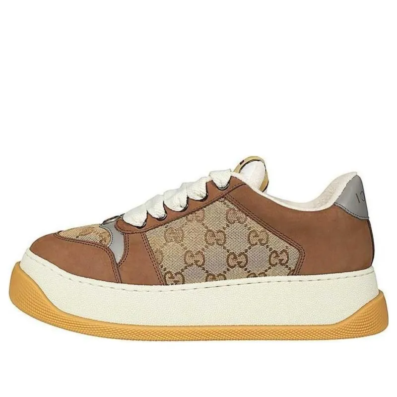 GUCCI Screener GG Leather Sneakers 'Brown Beige White' 750048-FAB39-9754 sold by KicksCrew