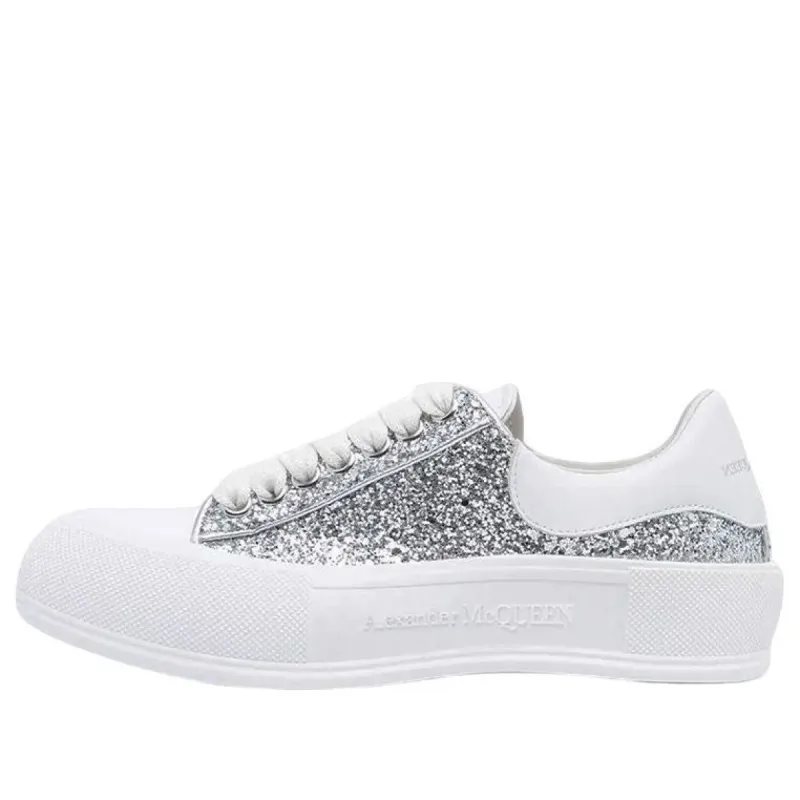 (WMNS) Alexander McQueen Glitter Deck Plimsoll 'Silver' 676687W4JF68240 sold by KicksCrew
