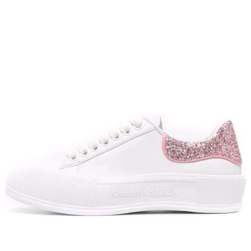 (WMNS) Alexander McQueen Deck Plimsoll 'White Rose Pink Glitter' 676686WIABJ9477 sold by KicksCrew
